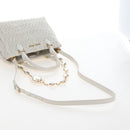 Miu Miu Matelasse Nappa Crystal Hand Bag Leather 2way White Gold Auth 167631M-9