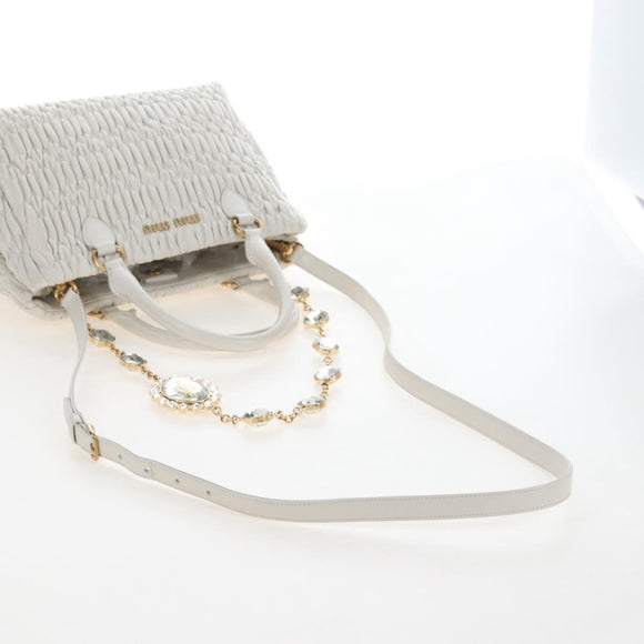 Miu Miu Matelasse Nappa Crystal Hand Bag Leather 2way White Gold Auth 167631M