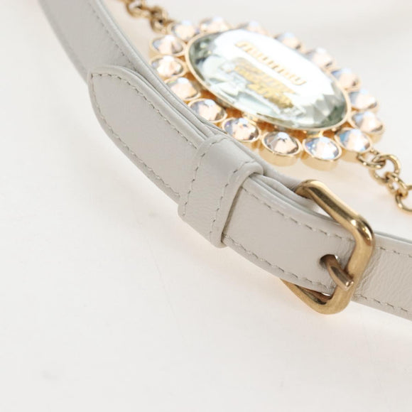 Miu Miu Matelasse Nappa Crystal Hand Bag Leather 2way White Gold Auth 167631M