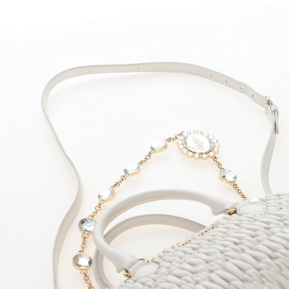 Miu Miu Matelasse Nappa Crystal Hand Bag Leather 2way White Gold Auth 167631M