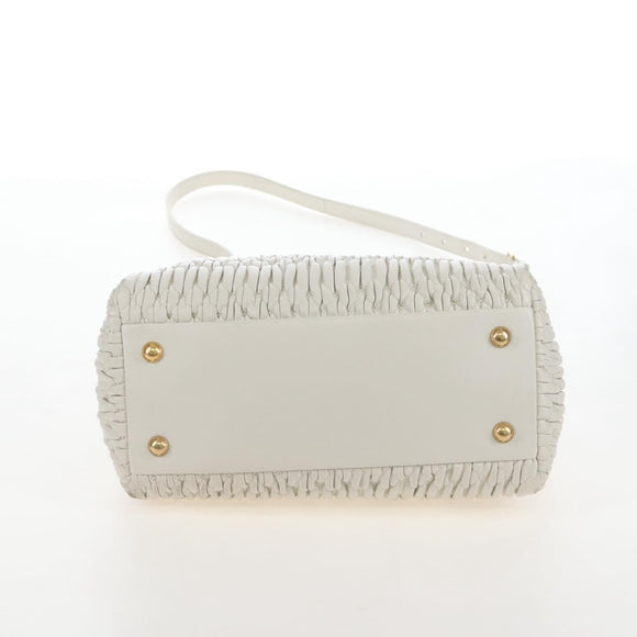 Miu Miu Matelasse Nappa Crystal Hand Bag Leather 2way White Gold Auth 167631M