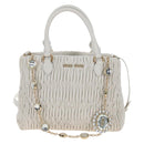 Miu Miu Matelasse Nappa Crystal Hand Bag Leather 2way White Gold Auth 167631M-13