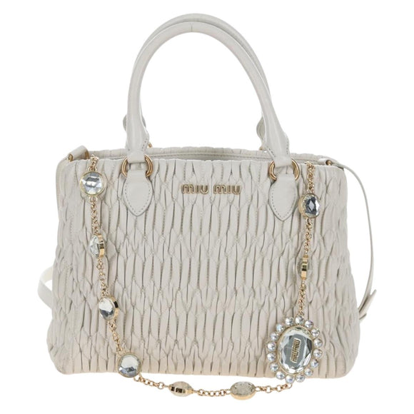 Miu Miu Matelasse Nappa Crystal Hand Bag Leather 2way White Gold Auth 167631M