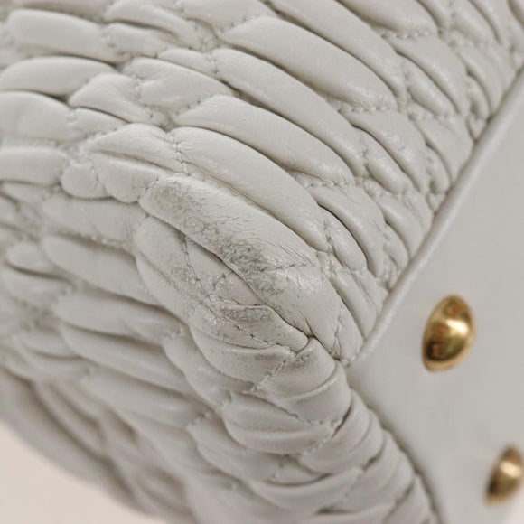 Miu Miu Matelasse Nappa Crystal Hand Bag Leather 2way White Gold Auth 167631M