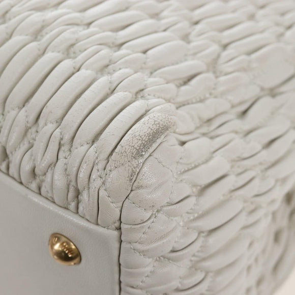 Miu Miu Matelasse Nappa Crystal Hand Bag Leather 2way White Gold Auth 167631M
