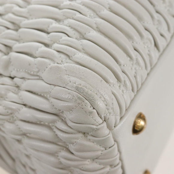 Miu Miu Matelasse Nappa Crystal Hand Bag Leather 2way White Gold Auth 167631M