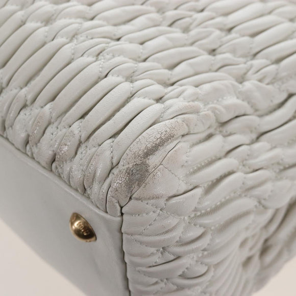 Miu Miu Matelasse Nappa Crystal Hand Bag Leather 2way White Gold Auth 167631M