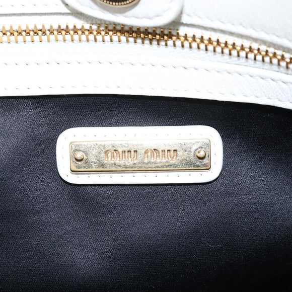 Miu Miu Matelasse Nappa Crystal Hand Bag Leather 2way White Gold Auth 167631M