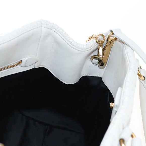 Miu Miu Matelasse Nappa Crystal Hand Bag Leather 2way White Gold Auth 167631M