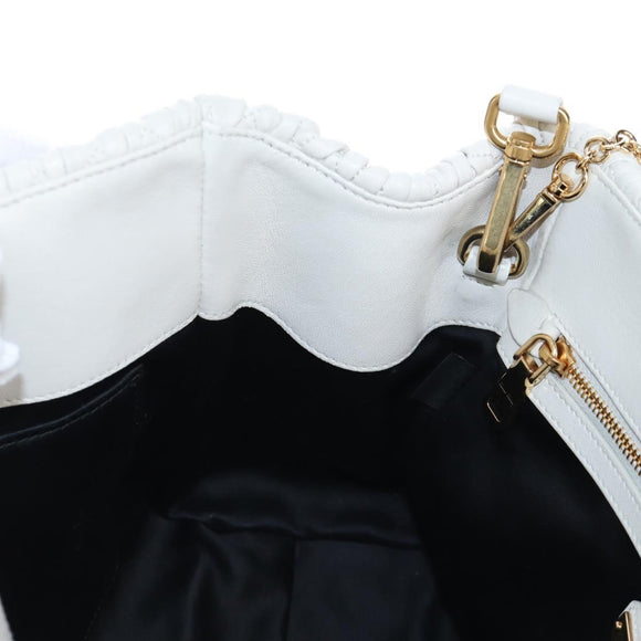 Miu Miu Matelasse Nappa Crystal Hand Bag Leather 2way White Gold Auth 167631M