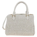 Miu Miu Matelasse Nappa Crystal Hand Bag Leather 2way White Gold Auth 167631M-2