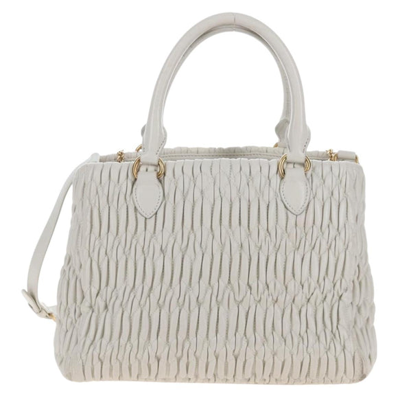 Miu Miu Matelasse Nappa Crystal Hand Bag Leather 2way White Gold Auth 167631M