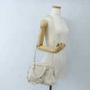 Miu Miu Matelasse Nappa Crystal Hand Bag Leather 2way White Gold Auth 167631M-33