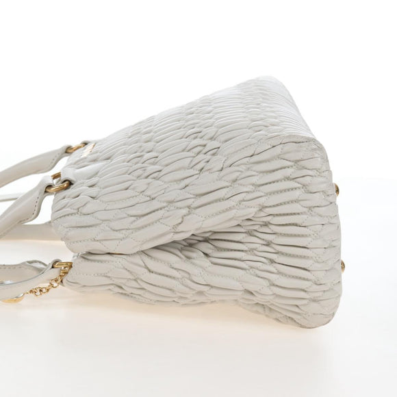 Miu Miu Matelasse Nappa Crystal Hand Bag Leather 2way White Gold Auth 167631M