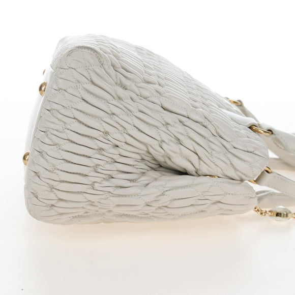 Miu Miu Matelasse Nappa Crystal Hand Bag Leather 2way White Gold Auth 167631M