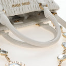 Miu Miu Matelasse Nappa Crystal Hand Bag Leather 2way White Gold Auth 167631M-7