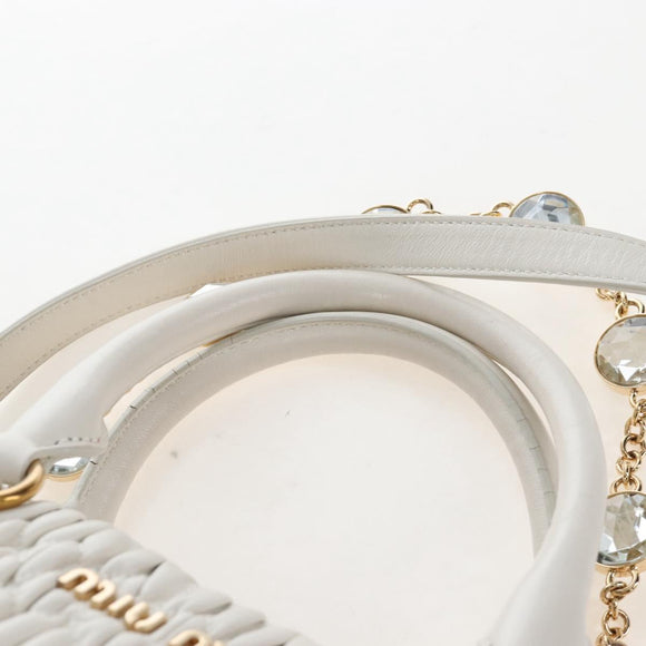 Miu Miu Matelasse Nappa Crystal Hand Bag Leather 2way White Gold Auth 167631M