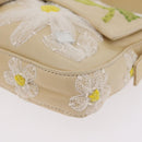 FENDI Flower Mamma Baguette Shoulder Bag Leather Beige Silver Auth 167634SAM-19