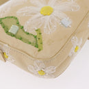 FENDI Flower Mamma Baguette Shoulder Bag Leather Beige Silver Auth 167634SAM-20
