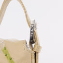 FENDI Flower Mamma Baguette Shoulder Bag Leather Beige Silver Auth 167634SAM-22