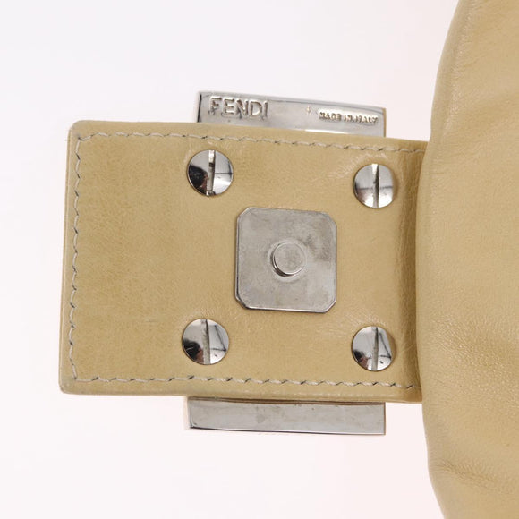 FENDI Flower Mamma Baguette Shoulder Bag Leather Beige Silver Auth 167634SAM
