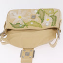FENDI Flower Mamma Baguette Shoulder Bag Leather Beige Silver Auth 167634SAM-26
