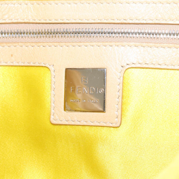 FENDI Flower Mamma Baguette Shoulder Bag Leather Beige Silver Auth 167634SAM