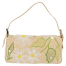 FENDI Flower Mamma Baguette Shoulder Bag Leather Beige Silver Auth 167634SAM-3