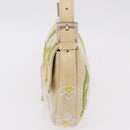 FENDI Flower Mamma Baguette Shoulder Bag Leather Beige Silver Auth 167634SAM-4