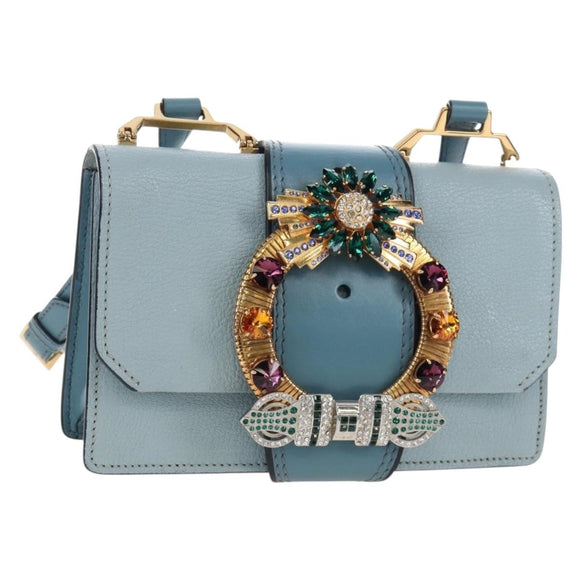 Miu Miu Mew Lady Shoulder Bag Leather Light Blue Gold Auth 167635M