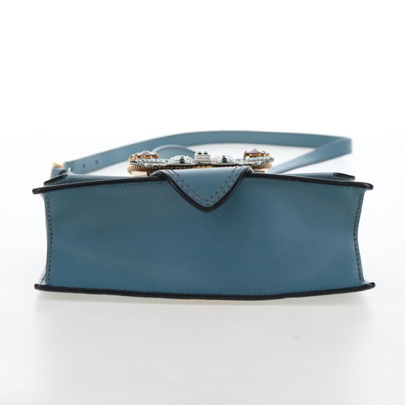 Miu Miu Mew Lady Shoulder Bag Leather Light Blue Gold Auth 167635M