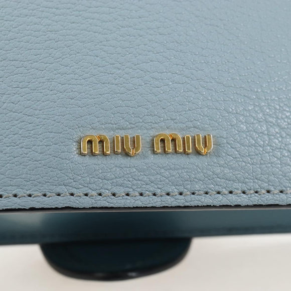Miu Miu Mew Lady Shoulder Bag Leather Light Blue Gold Auth 167635M