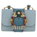 Miu Miu Mew Lady Shoulder Bag Leather Light Blue Gold Auth 167635M-13