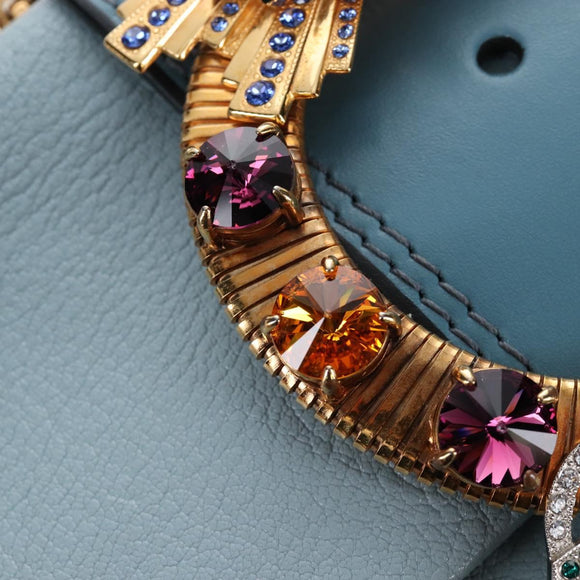 Miu Miu Mew Lady Shoulder Bag Leather Light Blue Gold Auth 167635M