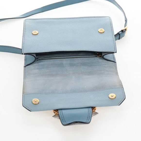 Miu Miu Mew Lady Shoulder Bag Leather Light Blue Gold Auth 167635M