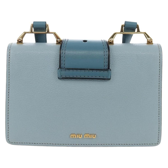 Miu Miu Mew Lady Shoulder Bag Leather Light Blue Gold Auth 167635M