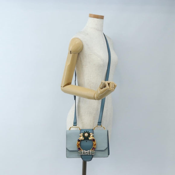 Miu Miu Mew Lady Shoulder Bag Leather Light Blue Gold Auth 167635M