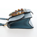 Miu Miu Mew Lady Shoulder Bag Leather Light Blue Gold Auth 167635M-4