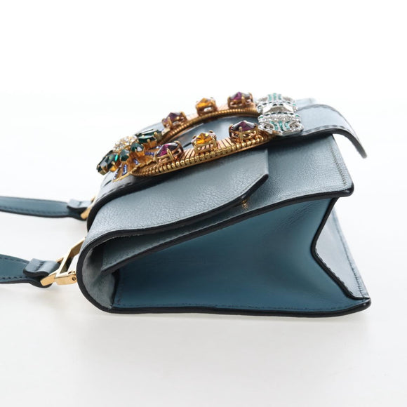 Miu Miu Mew Lady Shoulder Bag Leather Light Blue Gold Auth 167635M