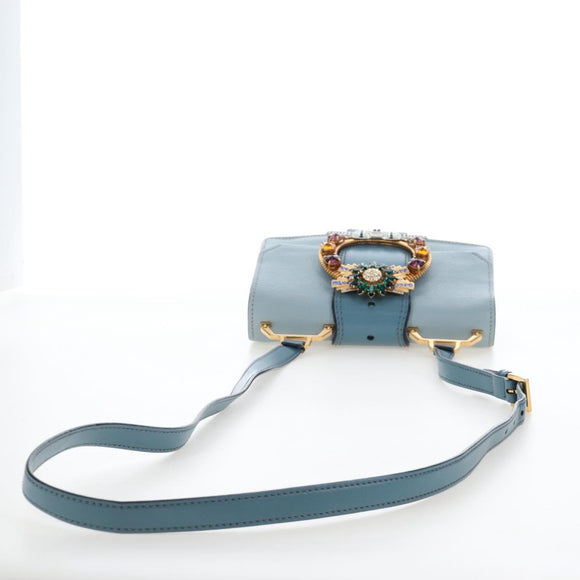 Miu Miu Mew Lady Shoulder Bag Leather Light Blue Gold Auth 167635M