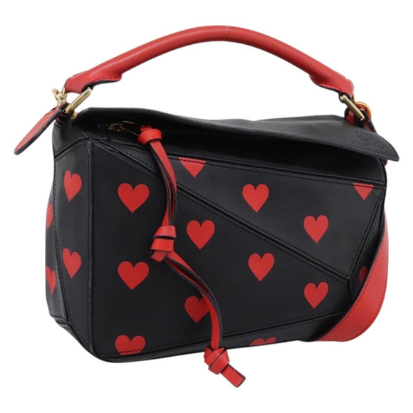 LOEWE Puzzle Bag Small Hand Bag Leather Black Gold Tone Auth 167637M