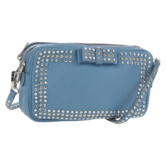 Miu Miu Shoulder Bag Leather Light Blue Silver Auth 167638A
