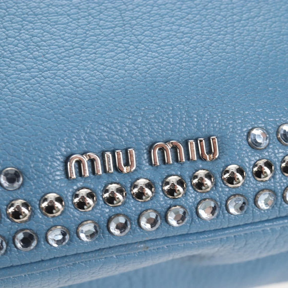 Miu Miu Shoulder Bag Leather Light Blue Silver Auth 167638A