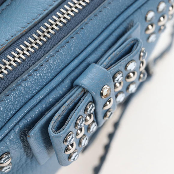 Miu Miu Shoulder Bag Leather Light Blue Silver Auth 167638A
