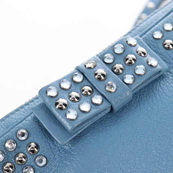 Miu Miu Shoulder Bag Leather Light Blue Silver Auth 167638A