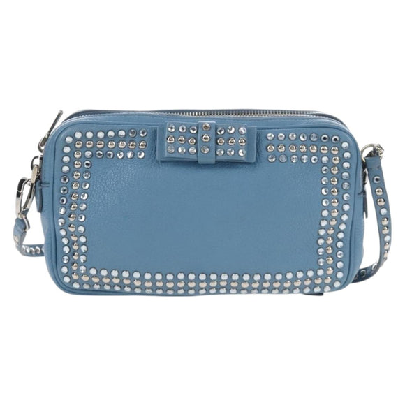 Miu Miu Shoulder Bag Leather Light Blue Silver Auth 167638A