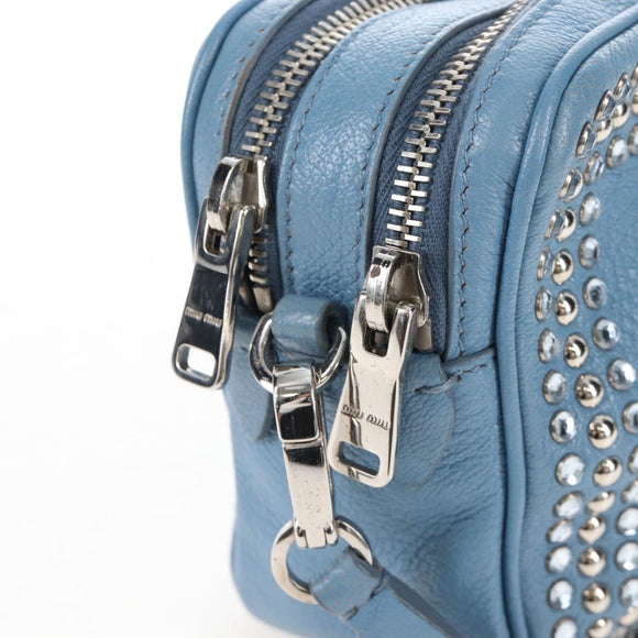 Miu Miu Shoulder Bag Leather Light Blue Silver Auth 167638A