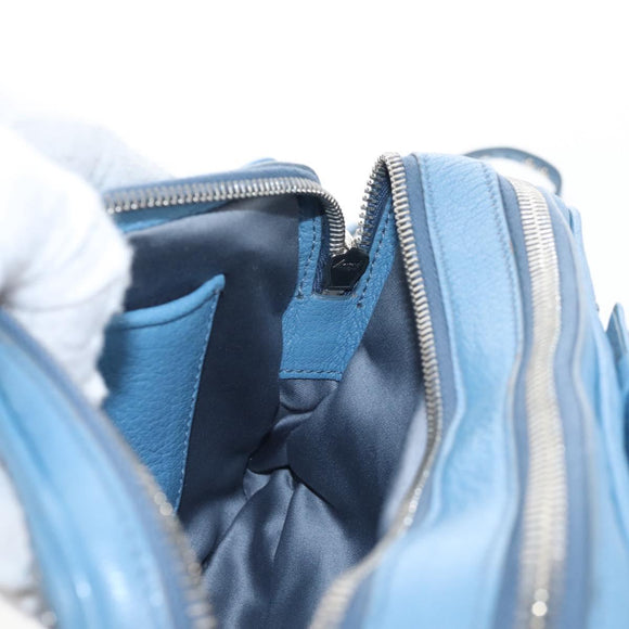 Miu Miu Shoulder Bag Leather Light Blue Silver Auth 167638A
