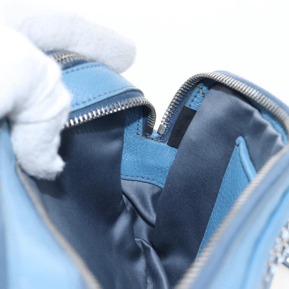 Miu Miu Shoulder Bag Leather Light Blue Silver Auth 167638A