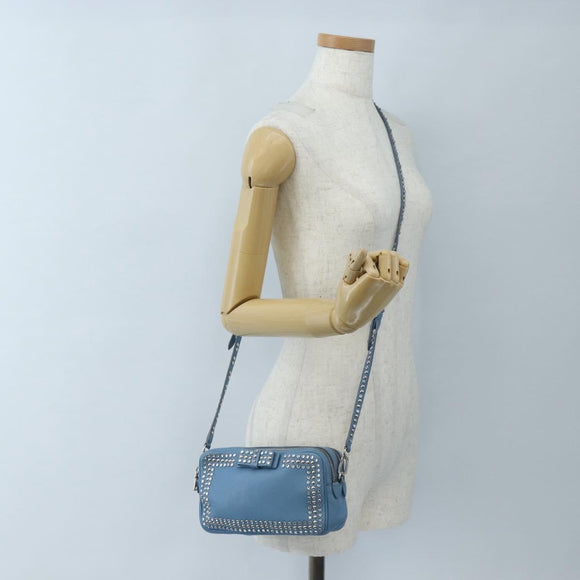 Miu Miu Shoulder Bag Leather Light Blue Silver Auth 167638A